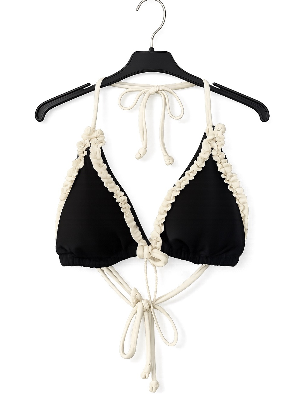 ANRABESS Black & White Ruffle Triangle Bikini Top NWT Size M